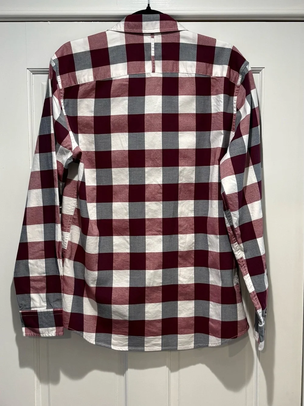 Banana Republic Mens MED SLIM FIT Burgundy& White Check Long Sleeve Button-Down